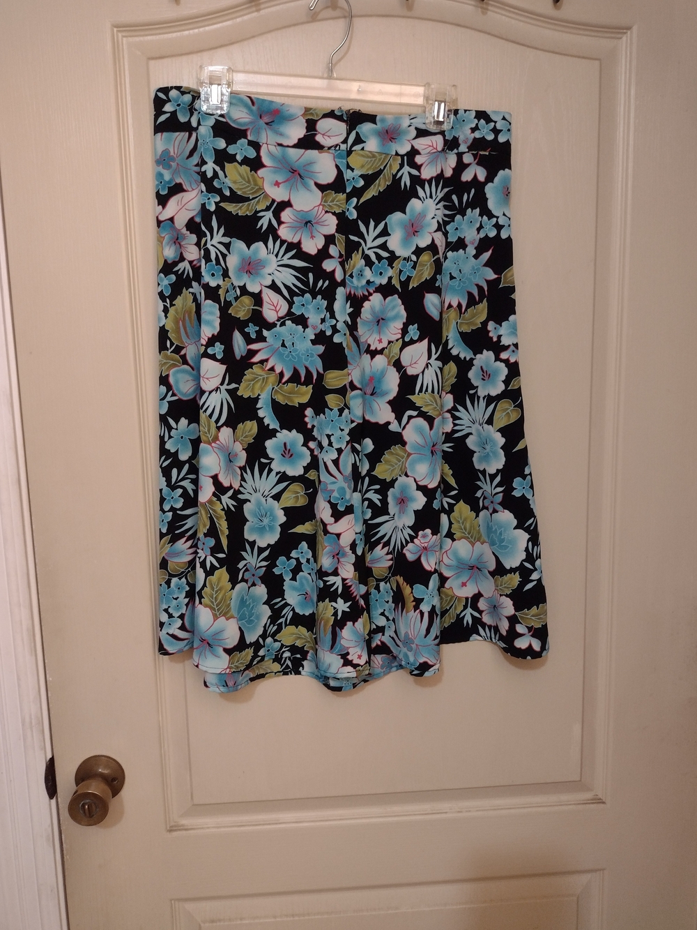 Floral A-Line Skirt in Black and Aqua
